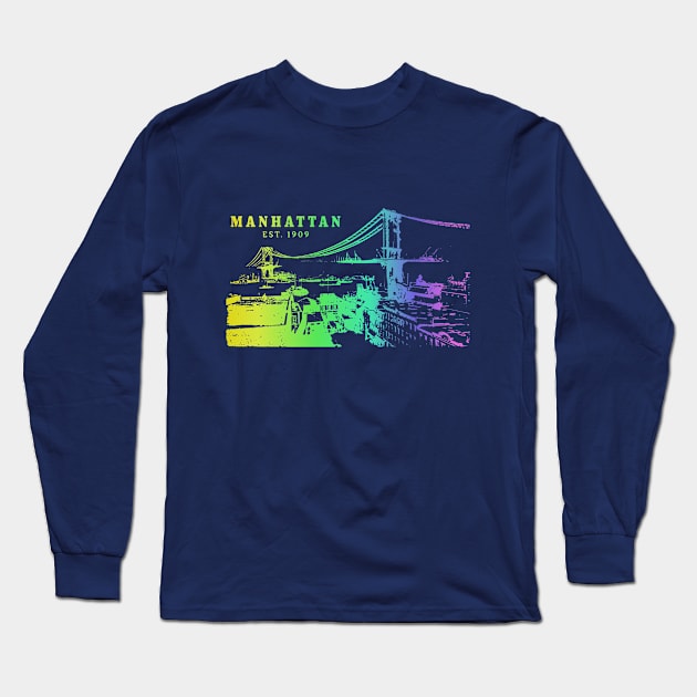 Manhattan New York Decorative Art Long Sleeve T-Shirt by PallKris